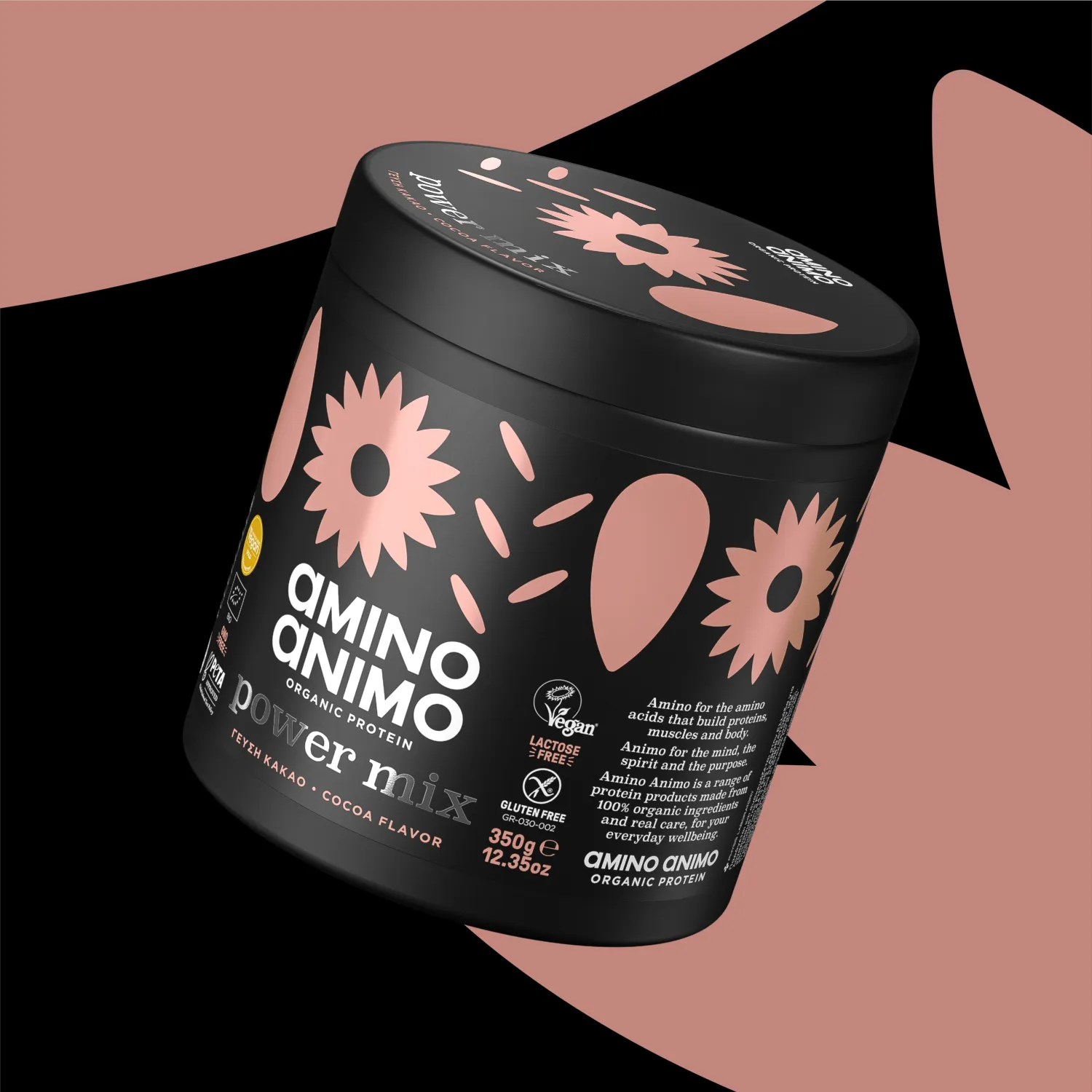 AMIMO_ANIMO-POWER MIX COCOA 2_RGB_PETROS Physis Laboratory Amino Animo Power Mix Χωρίς Γλουτένη & Λακτόζη με Γεύση Cocoa 350gr - Image 1