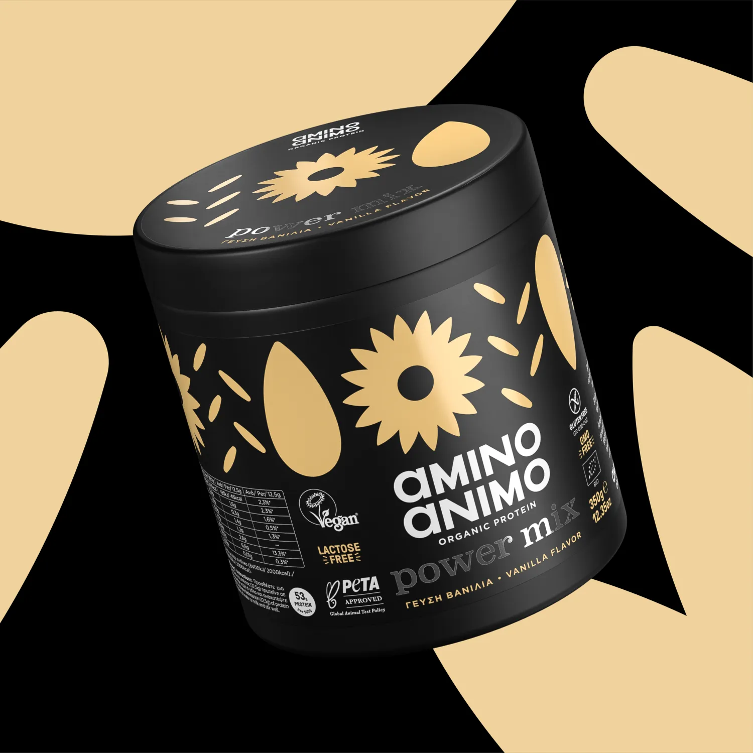 AMIMO_ANIMO-POWER MIX VANILLA_RGB_PETROS Physis Laboratory Amino Animo Power Mix Χωρίς Γλουτένη & Λακτόζη με Γεύση Βανίλια 350gr - Image 1