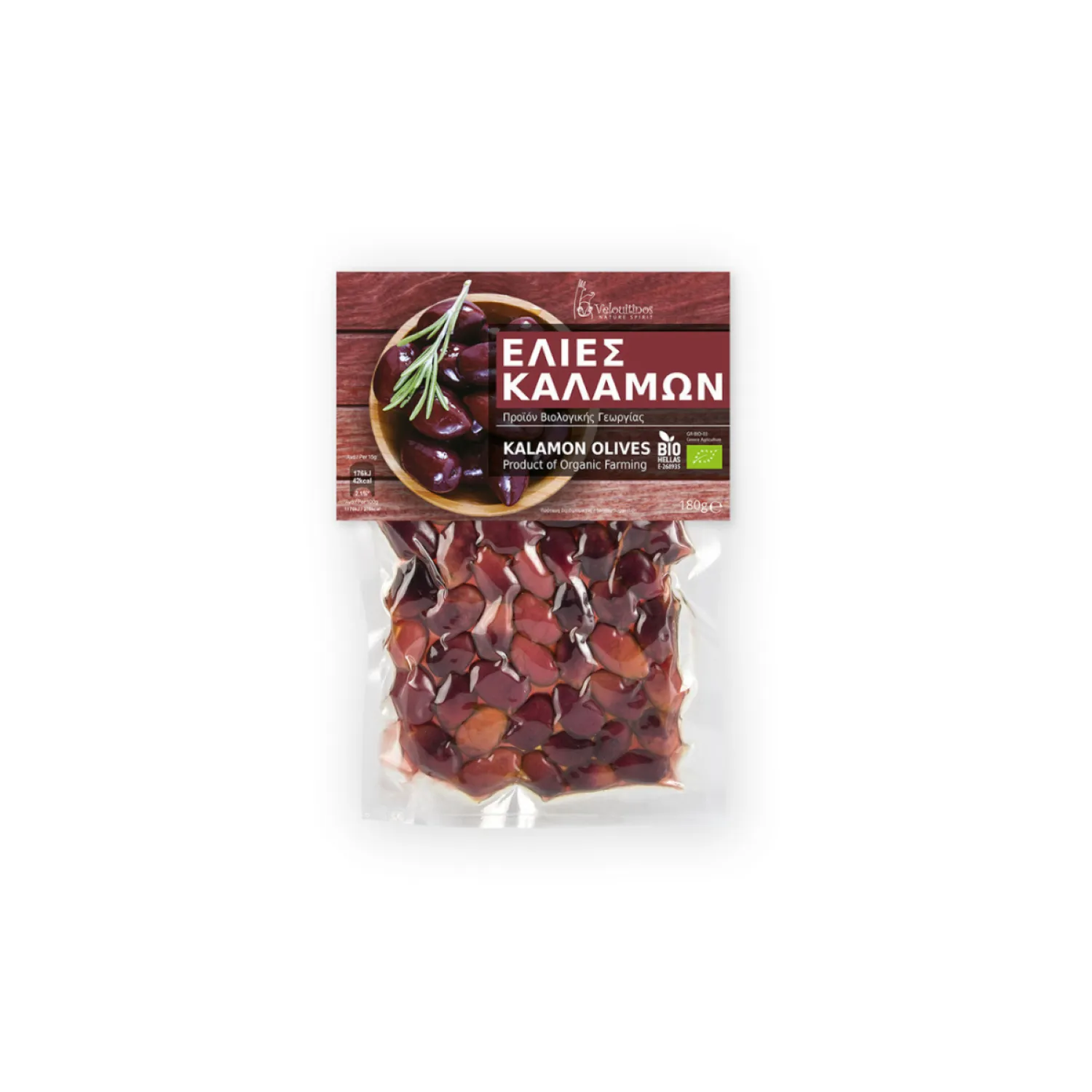 FAM-06_PETROS Βελουϊτίνος Βιολογικές Ελιές Καλαμών Χωρίς Γλουτένη 180gr - Image 1