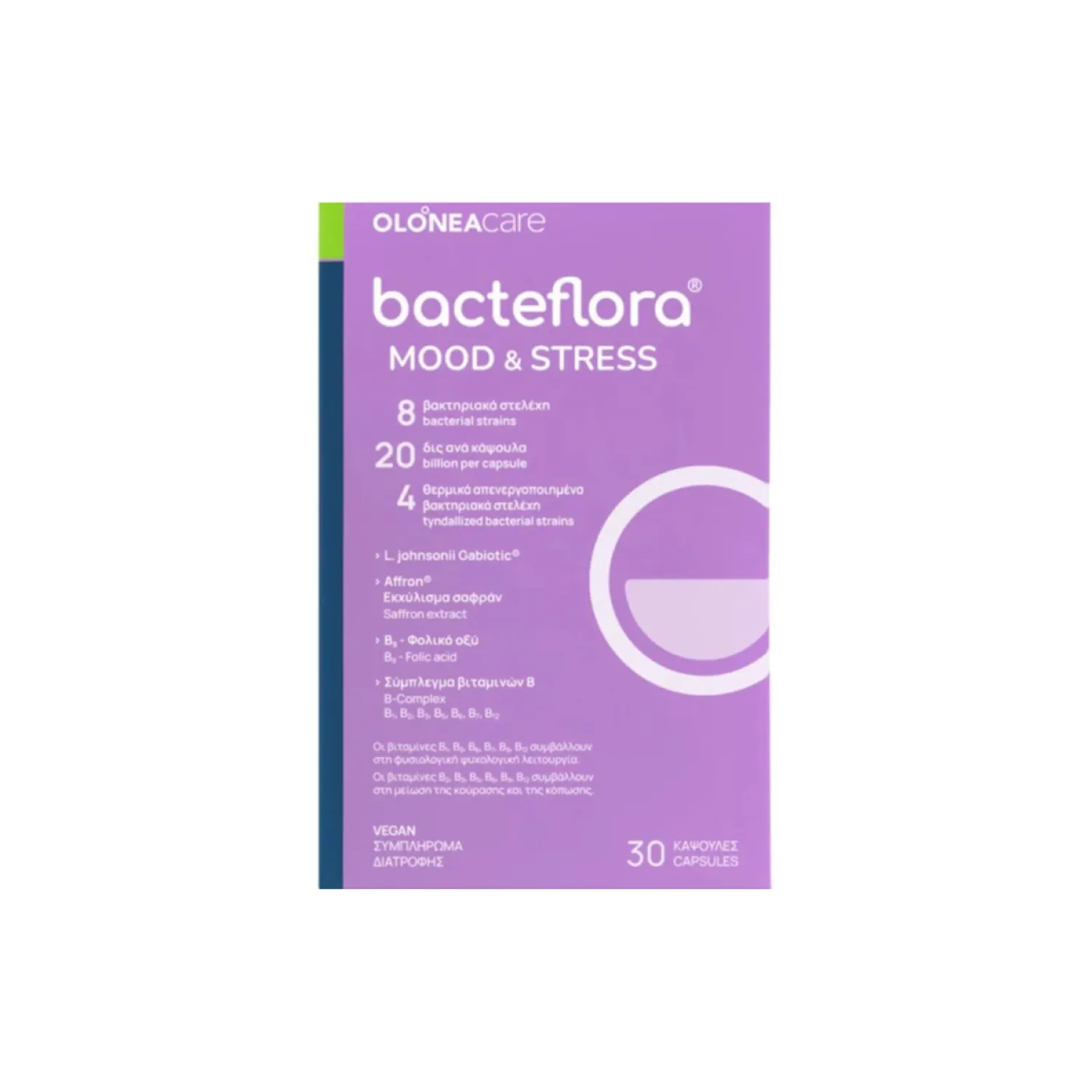 OLN-08_PETROS Olonea Bacteflora Mood & Stress Συμπλήρωμα για τη Διάθεση και το Stress 30 κάψουλες - Image 1