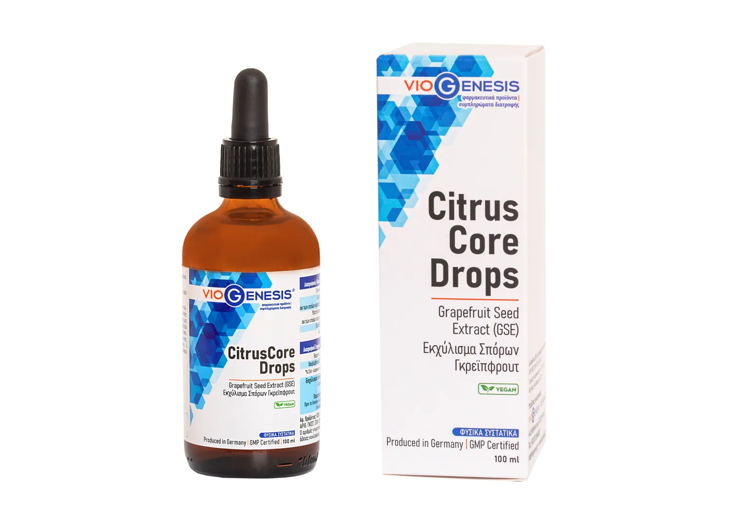 VioGenesis CitrusCore Drops 100 ml bottle box cells_PETROS Viogenesis CitrusCore Drops 100ml - Image 1